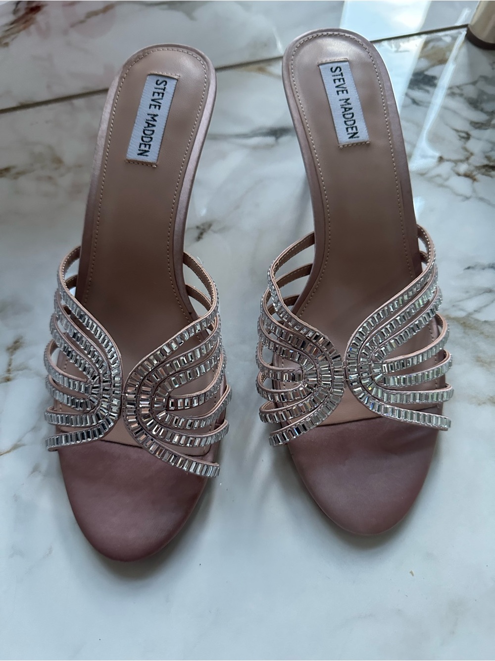 Steve Madden Pink Rhinestone Strappy Slide Sandals
